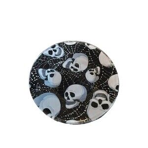 Halloween Skulls Spiderwebs Decorative Glass Plate w/sparkle SPOOKY HAND CRAFTED